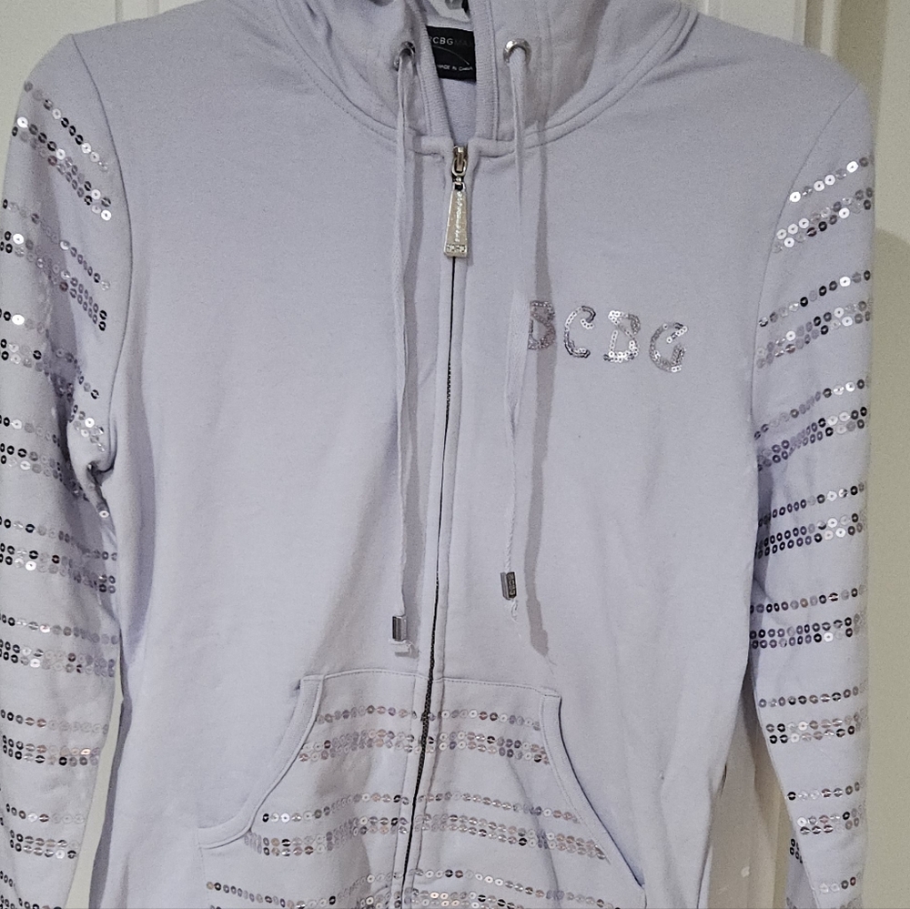BCBG MAXAZRIA Sequin Hoodie Grape Jewel Medium